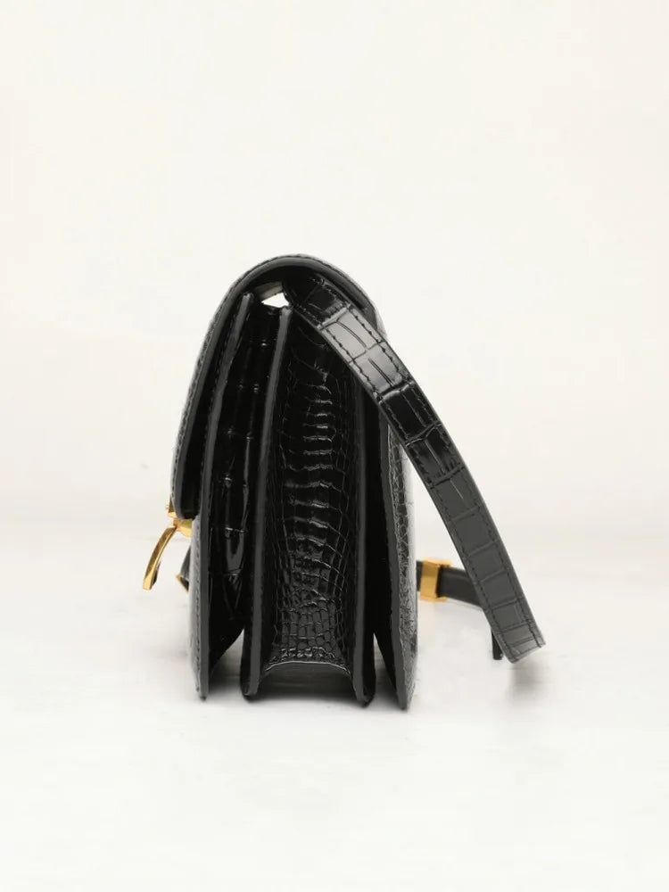 Croc-Pattern Flap Shoulder Bag