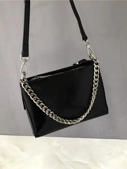 Chain-Detail Zip Shoulder Bag