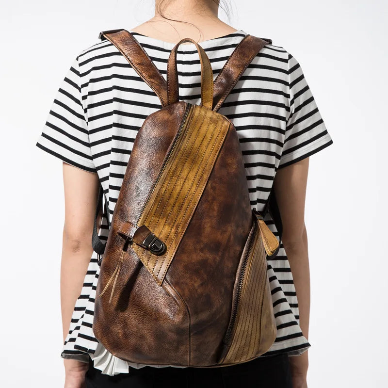 Colorblock Asymmetric Zip Backpack