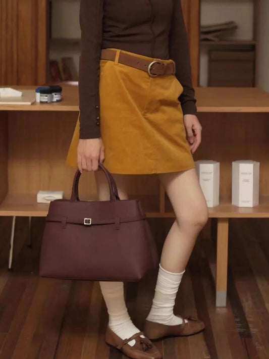Belted Top-Handle Tote Bag