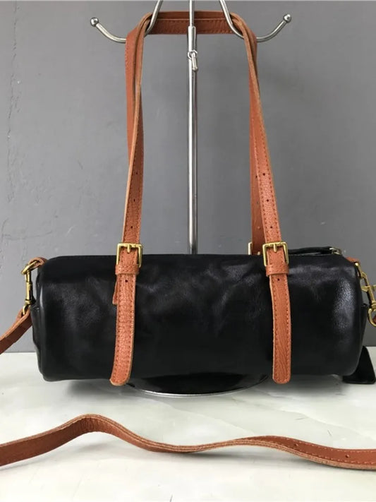 Buckle-Strap Barrel Shoulder Bag