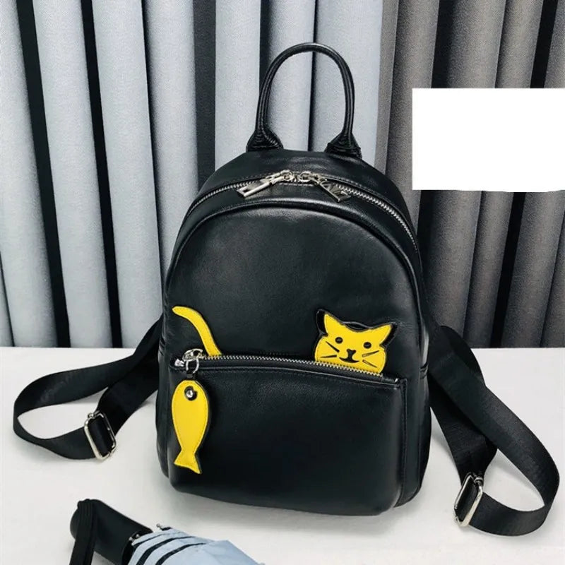 Cat-Motif Zip Backpack