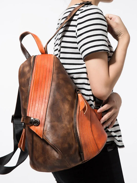 Colorblock Asymmetric Zip Backpack