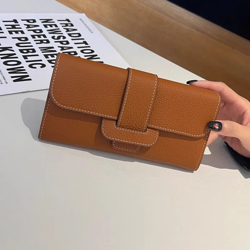 Leather Buckle Long Wallet