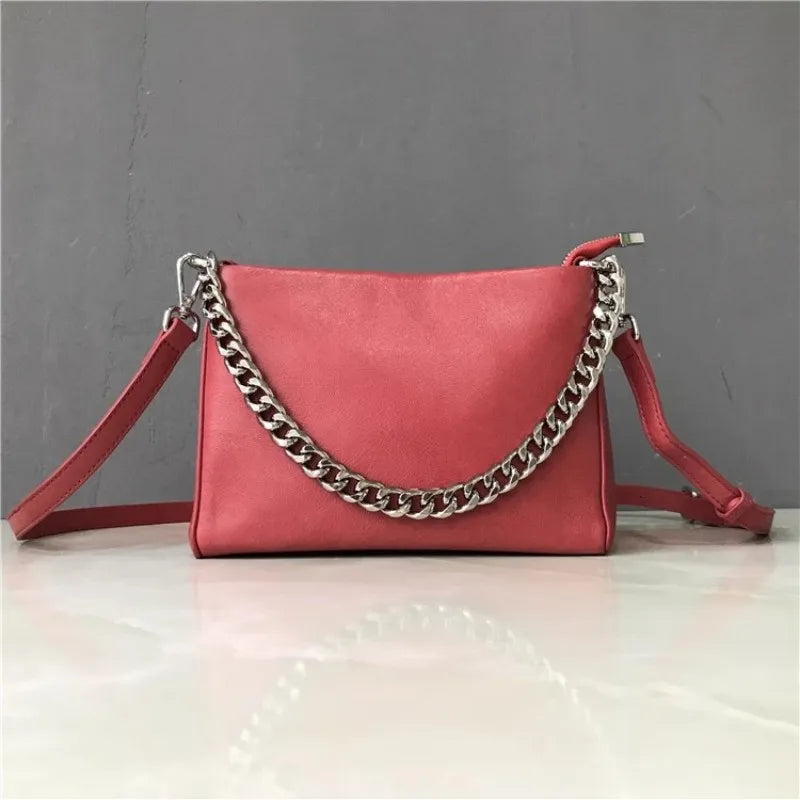 Chain-Detail Zip Shoulder Bag