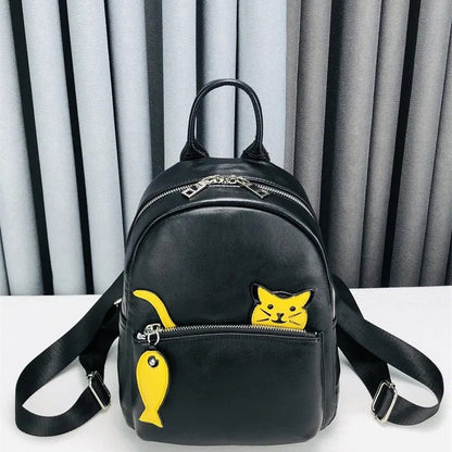 Cat-Motif Zip Backpack
