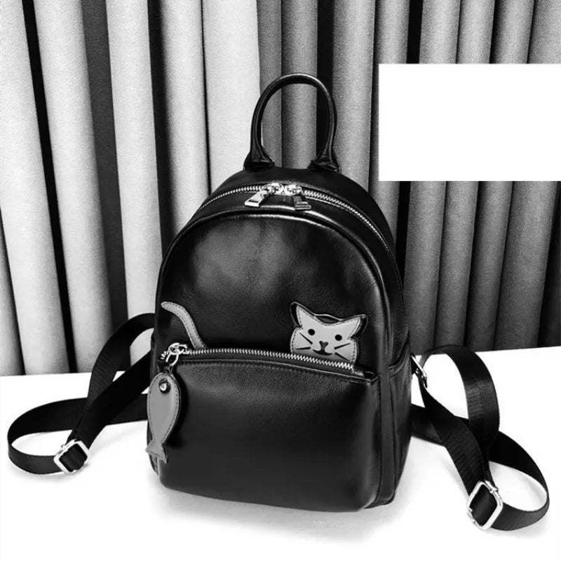 Cat-Motif Zip Backpack