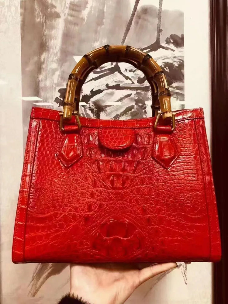 Croc-Pattern Arched-Handle Tote Bag