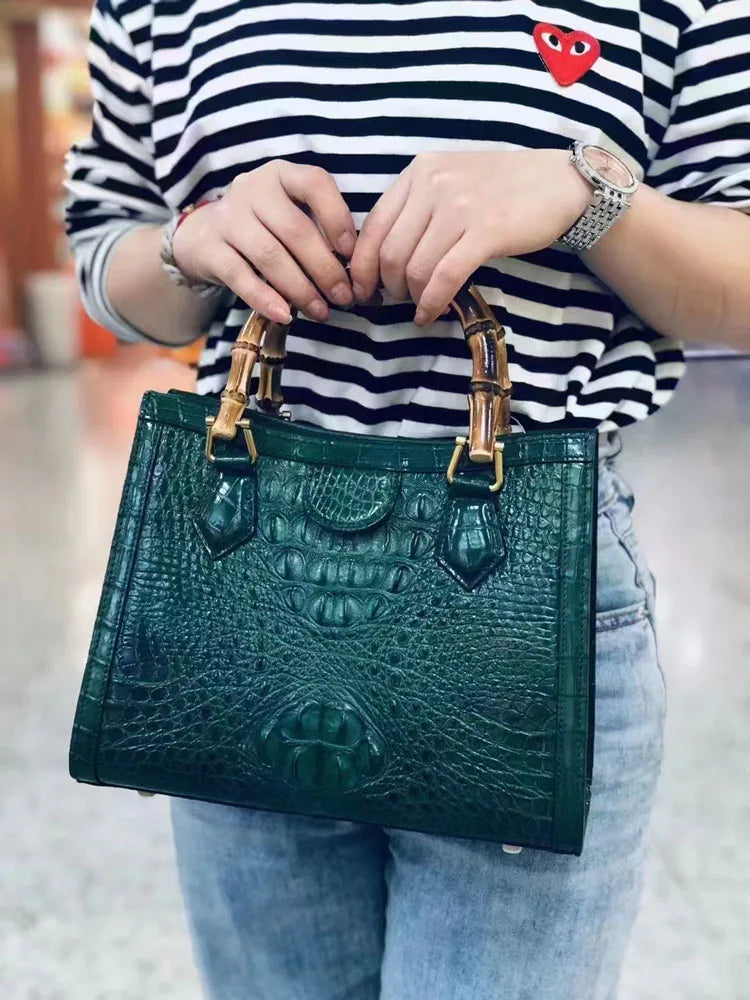 Croc-Pattern Arched-Handle Tote Bag