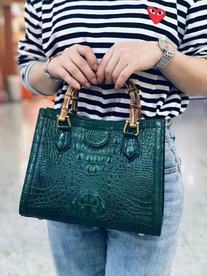 Croc-Pattern Arched-Handle Tote Bag