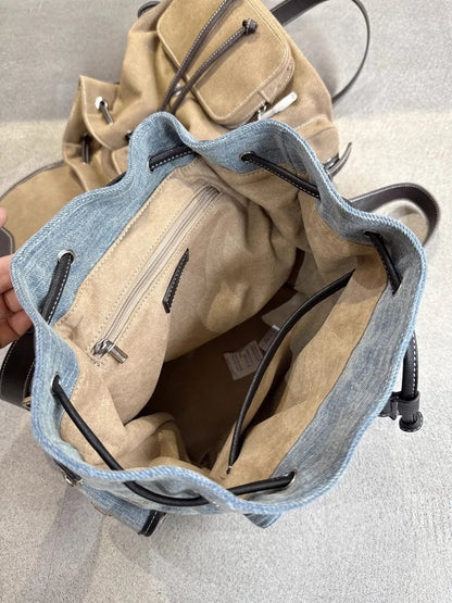 Contrast-Trim Drawstring Backpack
