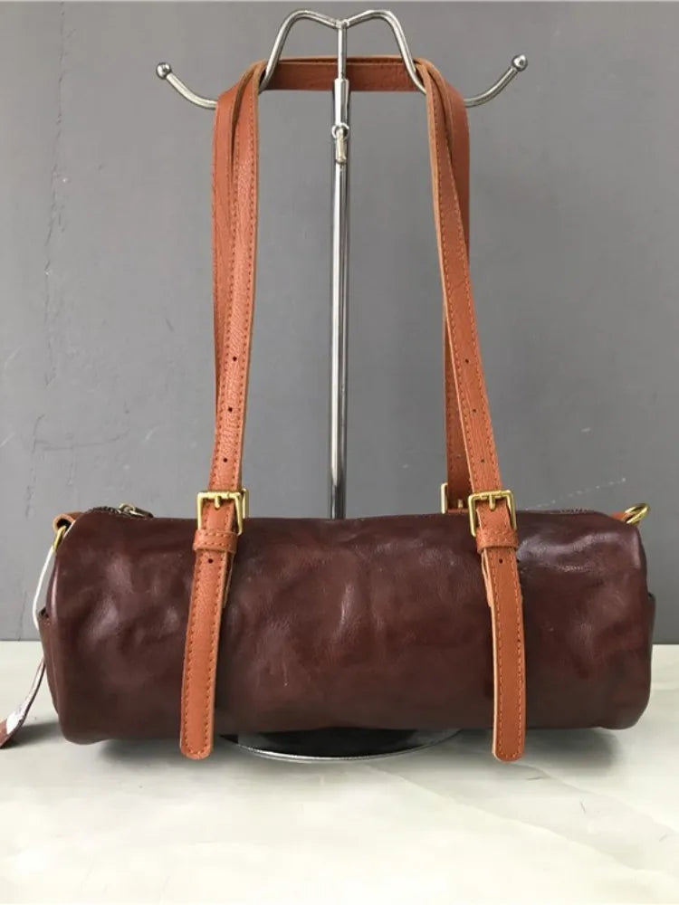 Buckle-Strap Barrel Shoulder Bag