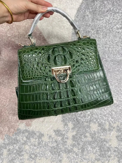 Croc-Pattern Ring-Clasp Handbag