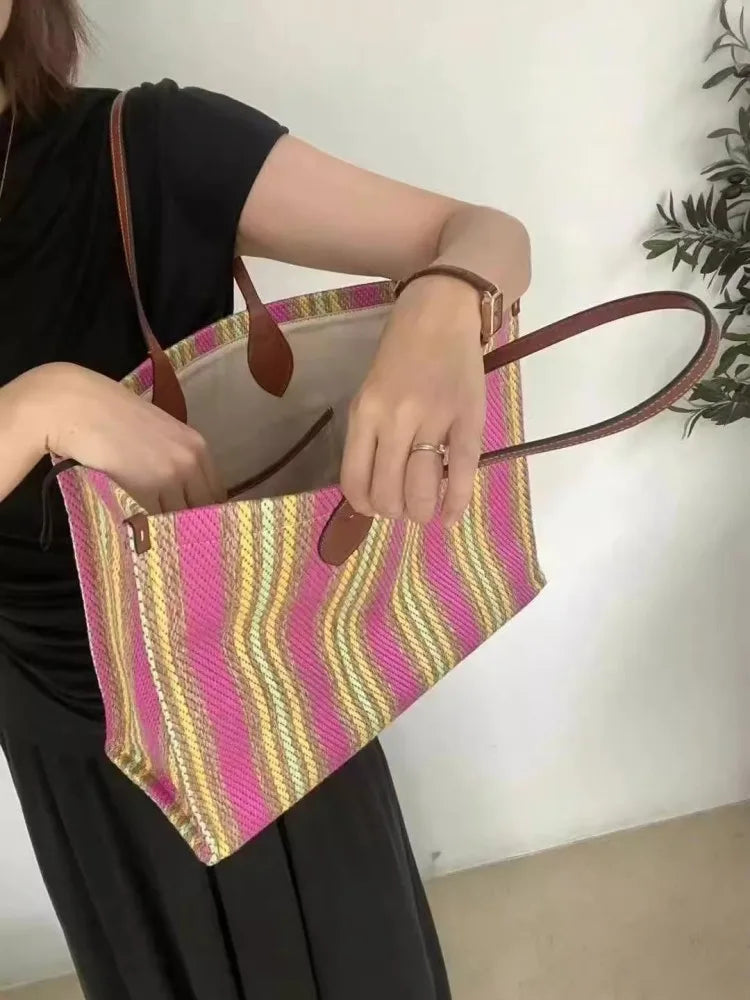 Multicolor Striped Tote Bag