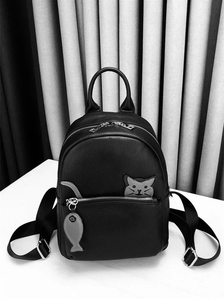 Cat-Motif Zip Backpack