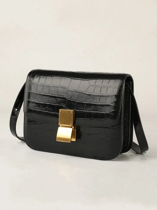 Croc-Pattern Flap Shoulder Bag