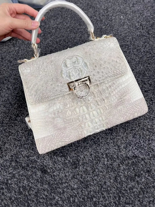 Croc-Pattern Ring-Clasp Handbag