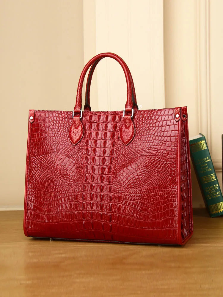 Croc-Pattern Structured Tote Bag