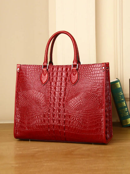 Croc-Pattern Structured Tote Bag