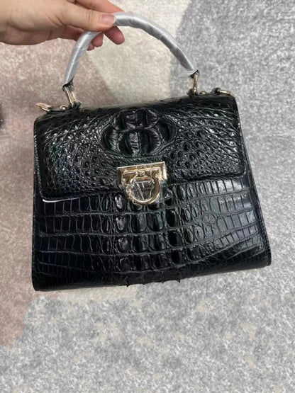Croc-Pattern Ring-Clasp Handbag