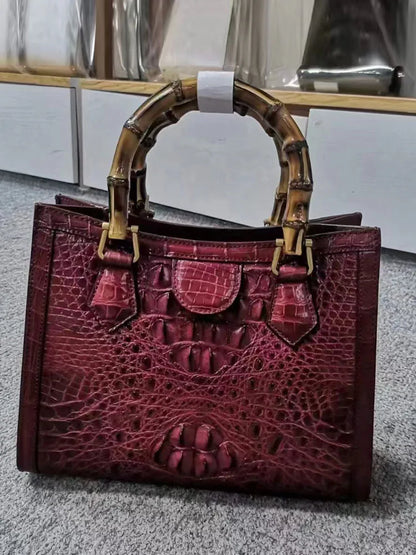Croc-Pattern Arched-Handle Tote Bag