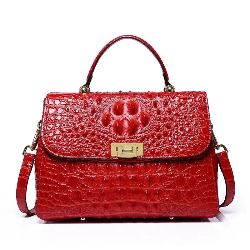 Croc-Pattern Top-Handle Bag