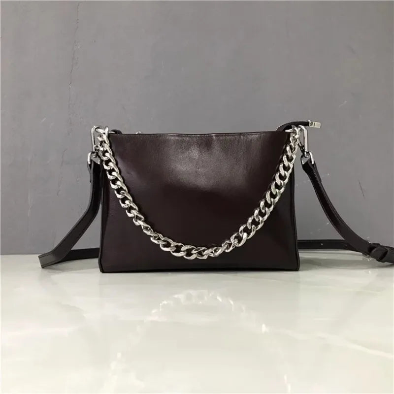 Chain-Detail Zip Shoulder Bag