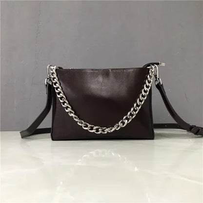 Chain-Detail Zip Shoulder Bag