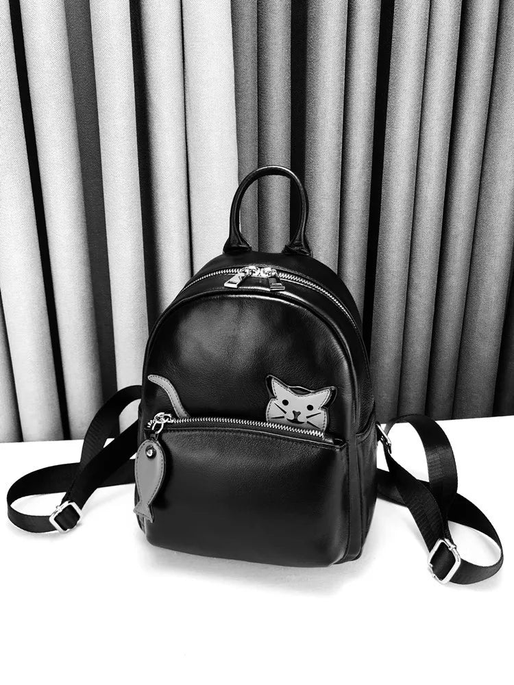 Cat-Motif Zip Backpack