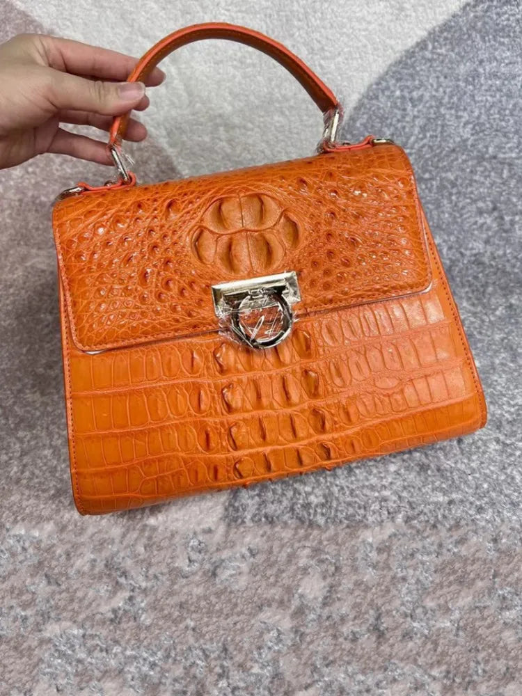Croc-Pattern Ring-Clasp Handbag