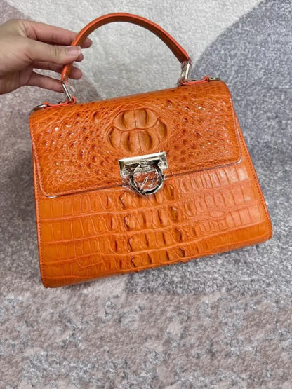 Croc-Pattern Ring-Clasp Handbag