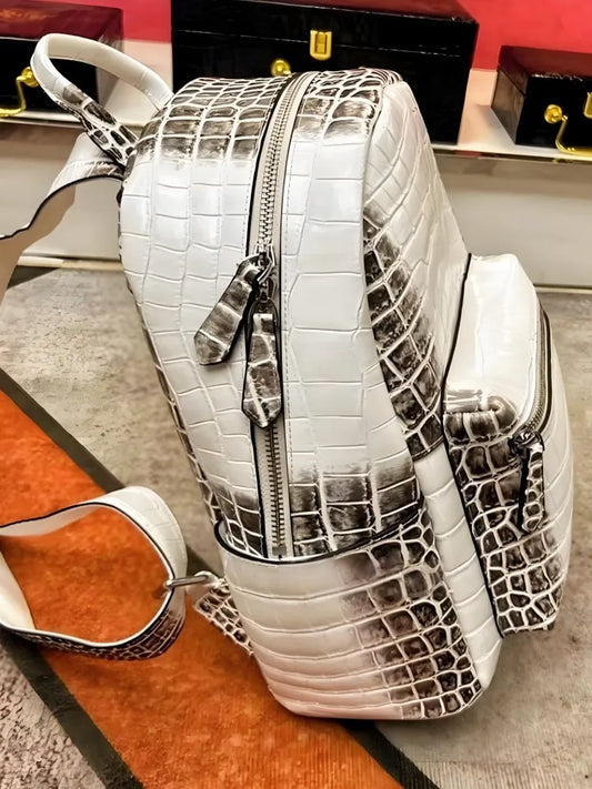 Croc-Pattern Zip Backpack
