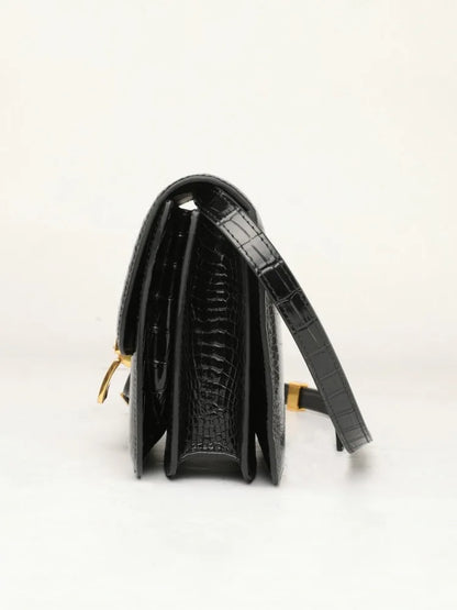 Croc-Pattern Flap Shoulder Bag