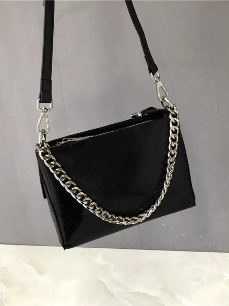 Chain-Detail Zip Shoulder Bag