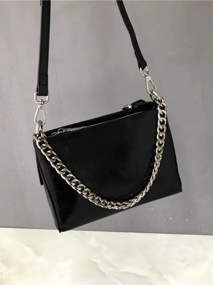 Chain-Detail Zip Shoulder Bag