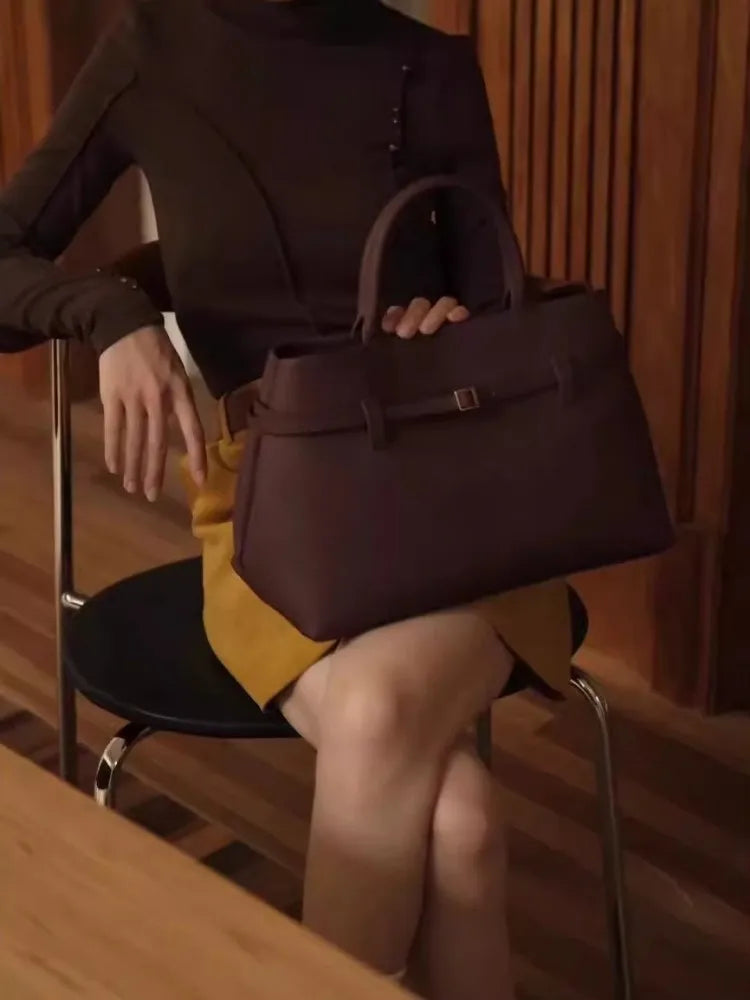 Belted Top-Handle Tote Bag