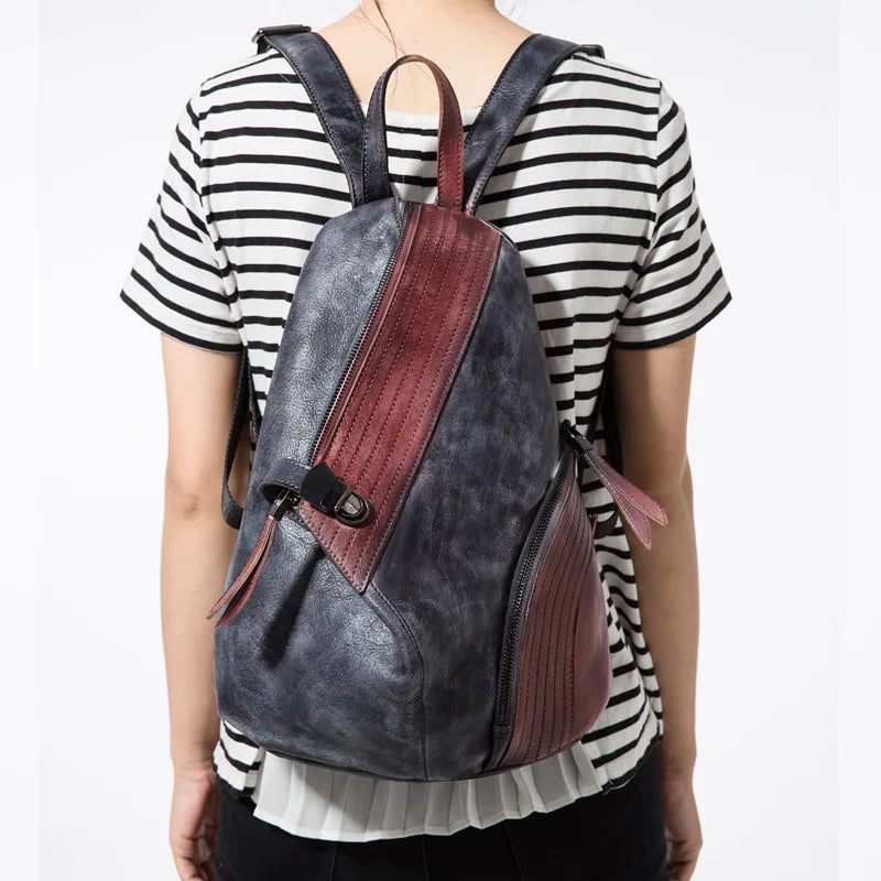 Colorblock Asymmetric Zip Backpack