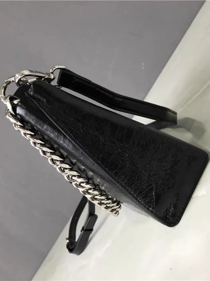 Chain-Detail Zip Shoulder Bag