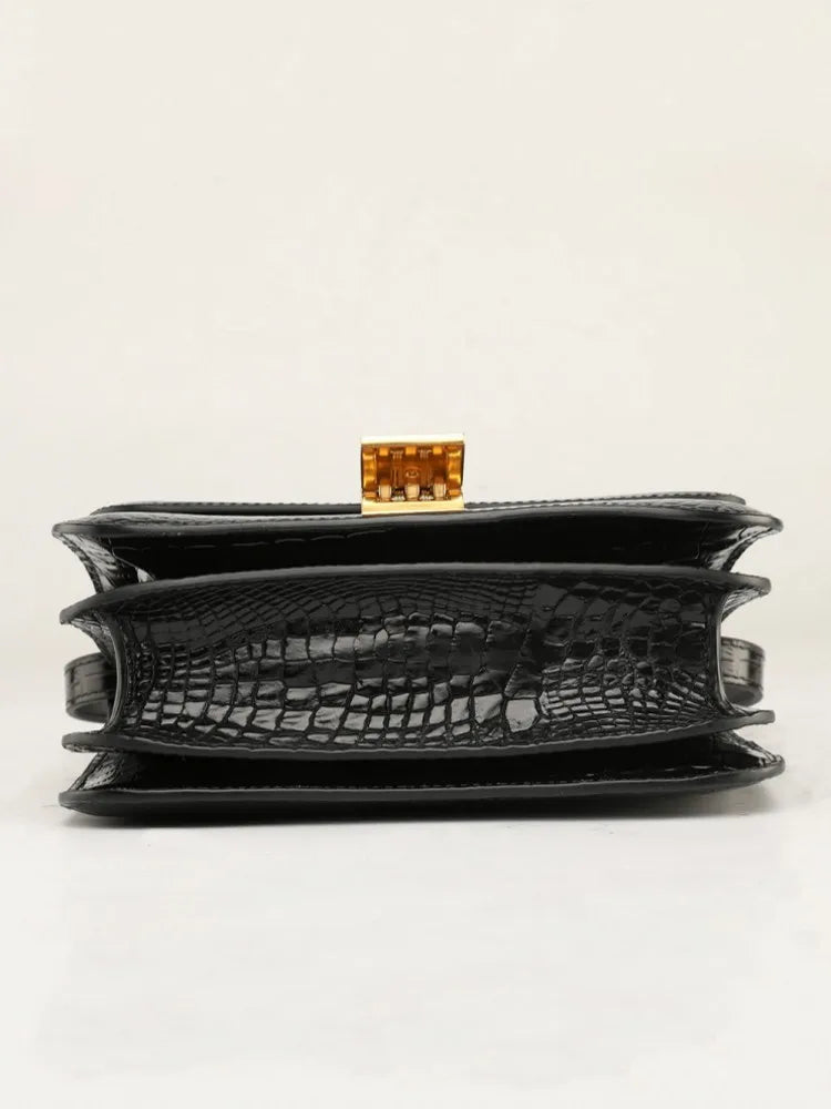 Croc-Pattern Flap Shoulder Bag