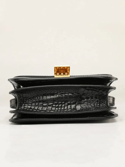 Croc-Pattern Flap Shoulder Bag