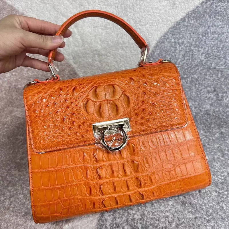 Croc-Pattern Ring-Clasp Handbag