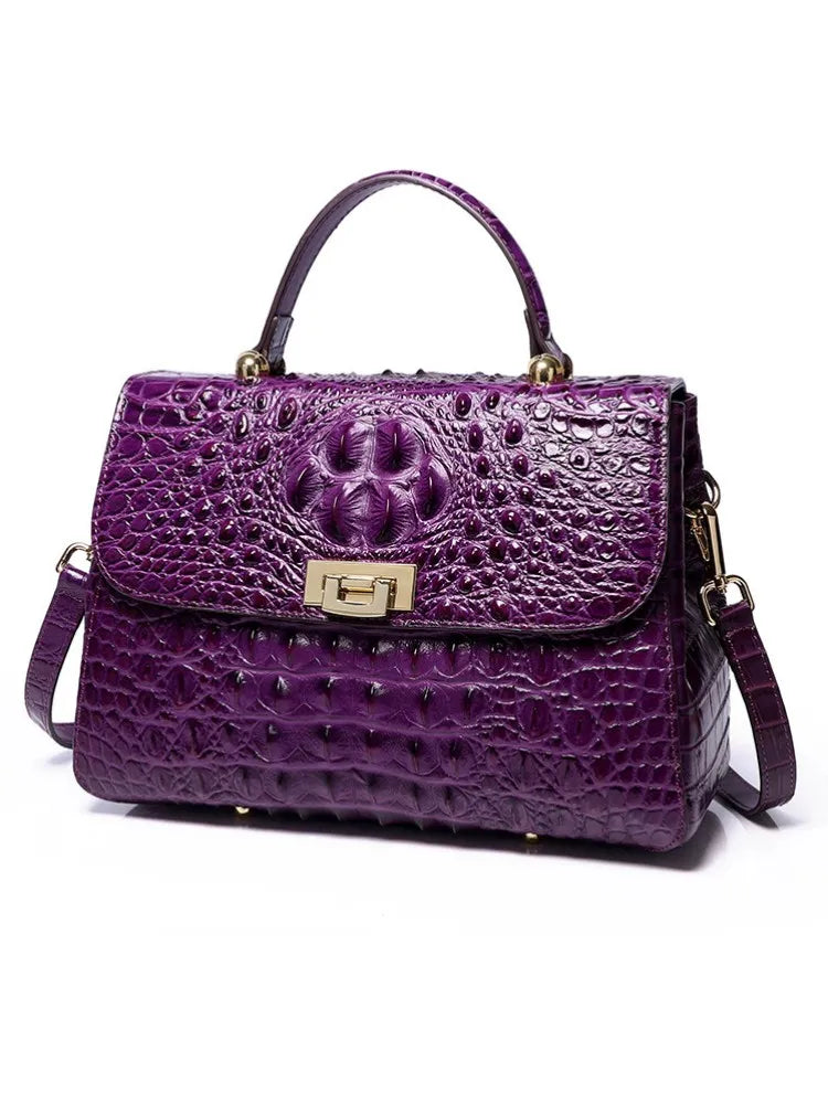 Croc-Pattern Top-Handle Bag