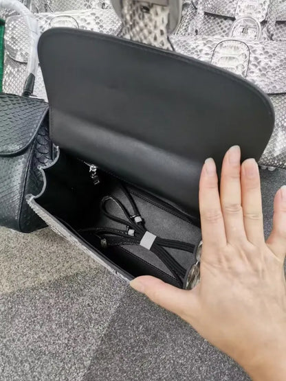 Snake-Pattern Buckle Handbag
