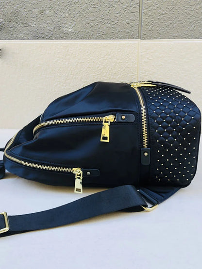 Studded Quilted-Pocket Backpack