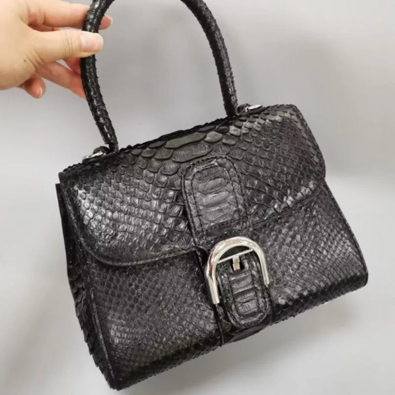 Snake-Pattern Buckle Handbag