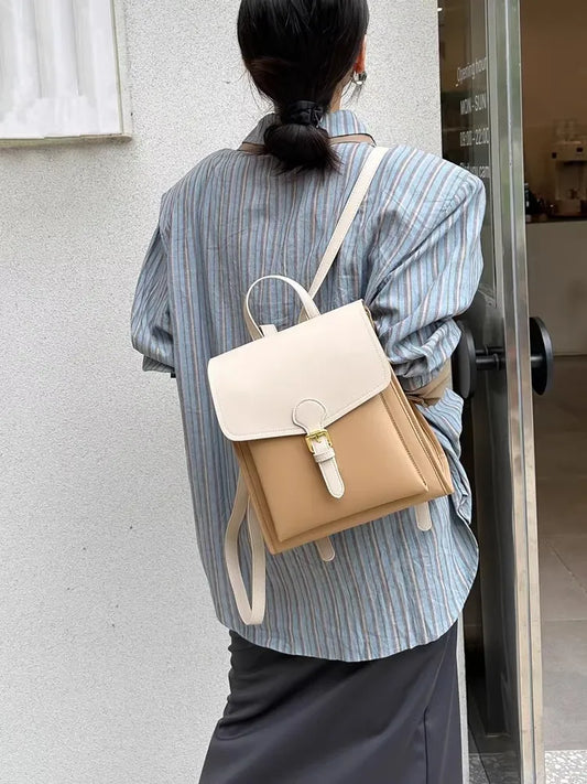 Colorblock Buckle-Flap Backpack