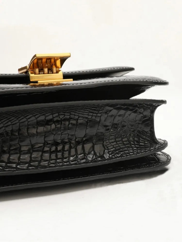 Croc-Pattern Flap Shoulder Bag