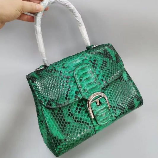 Snake-Pattern Buckle Handbag