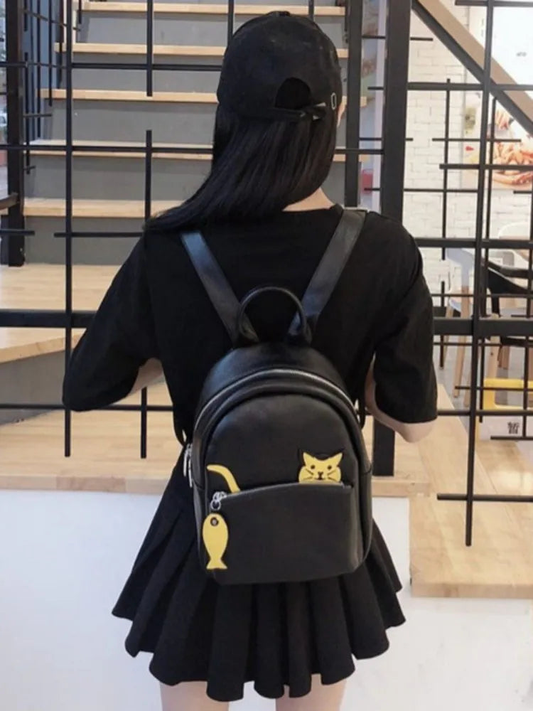 Cat-Motif Zip Backpack
