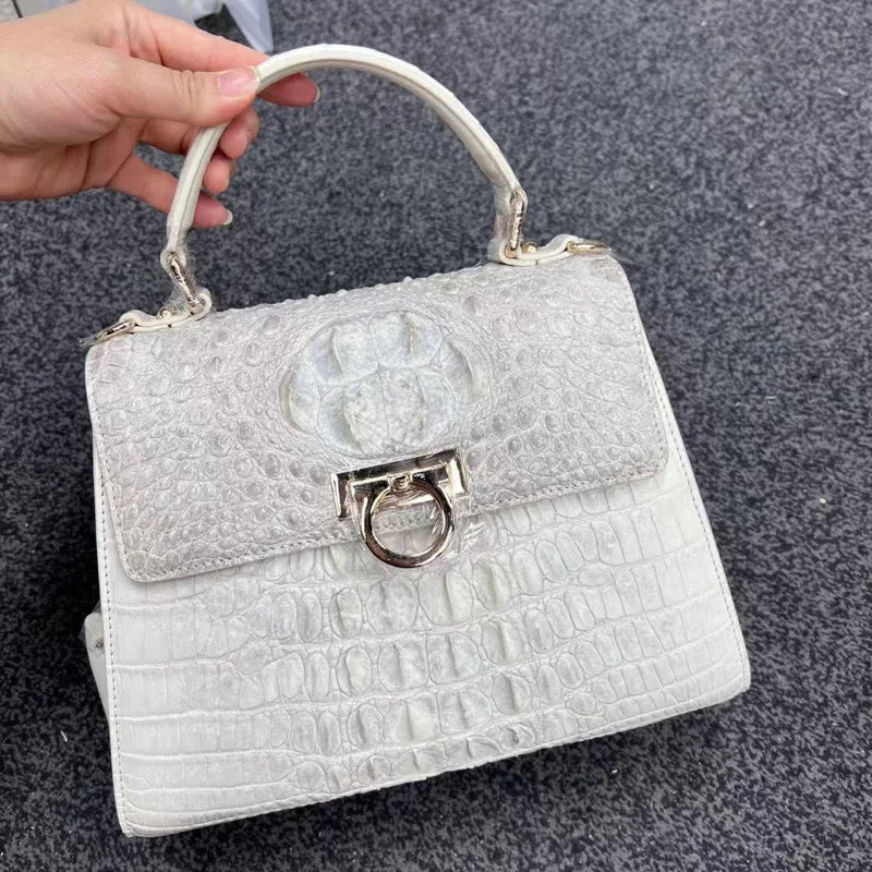 Croc-Pattern Ring-Clasp Handbag